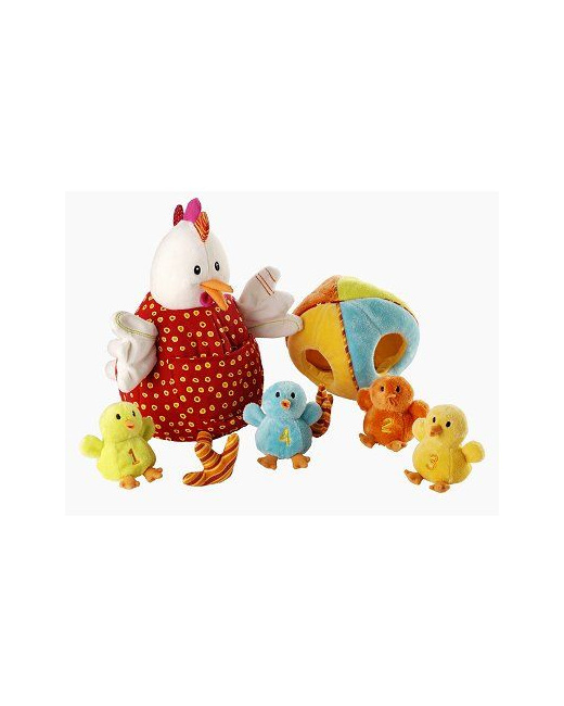 Peluche marionnette Ophélie et ses poussins