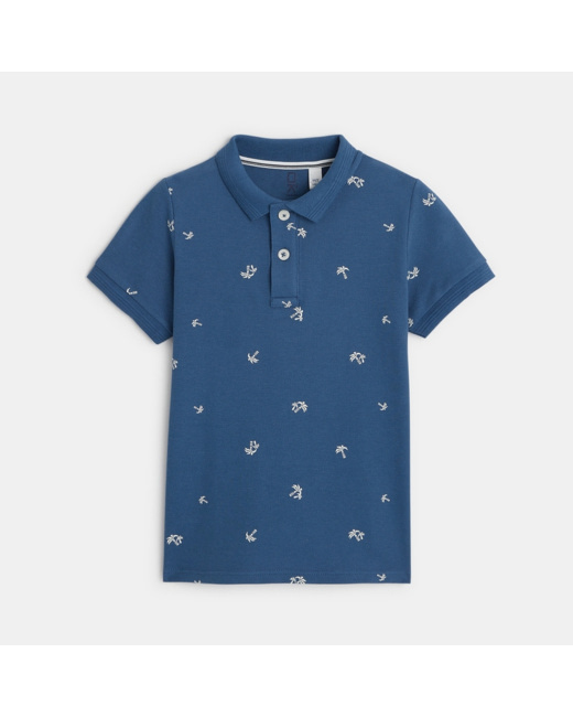 Polo manches courtes imprimé bleu garçon