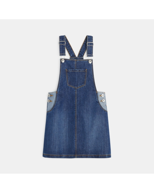 Robe-salopette en jean bleue fille