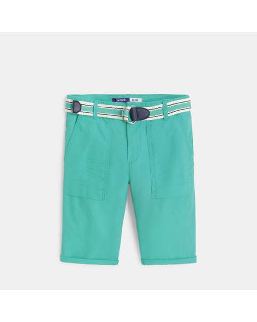 Bermuda slim ceinturé bleu garçon
