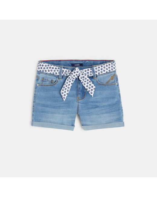 Short en jean ceinturé bleu fille