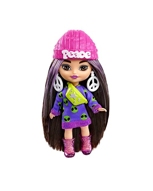 Barbie Extra Mini Minis - bruns avec robe pull alien
