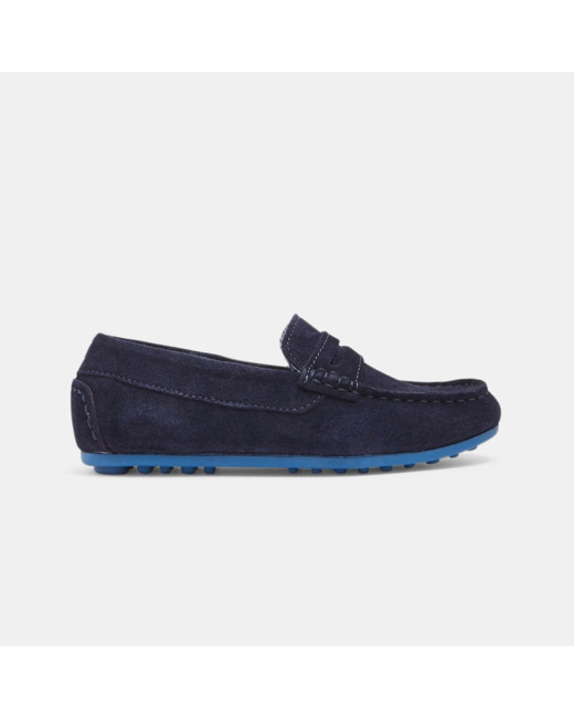 Mocassins croûte de cuir bleu garçon