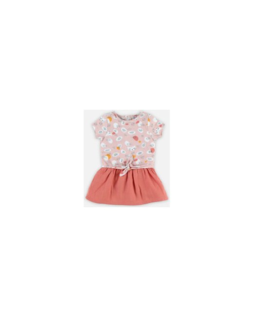 Robe bi-matière mousseline manches courtes