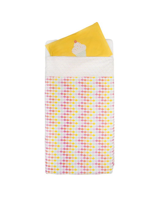 Parure housse de couette + taie d'oreiller motif cupcake - 140 x 100 cm