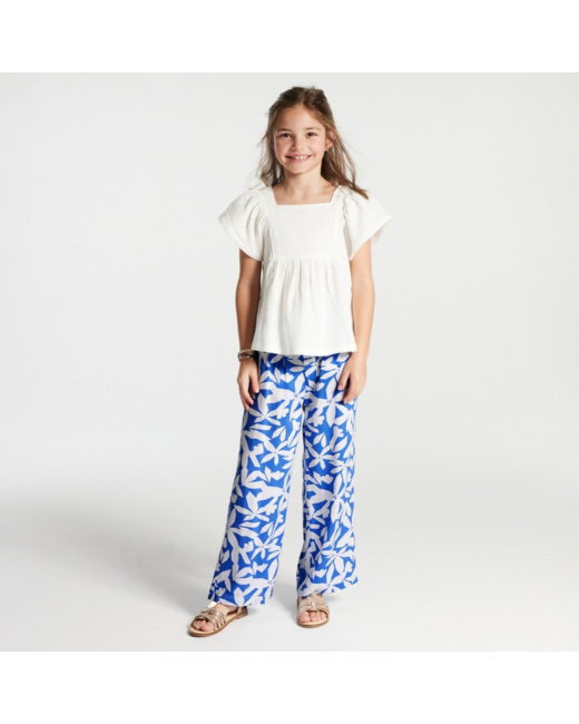 Pantalon large imprimé bleu fille