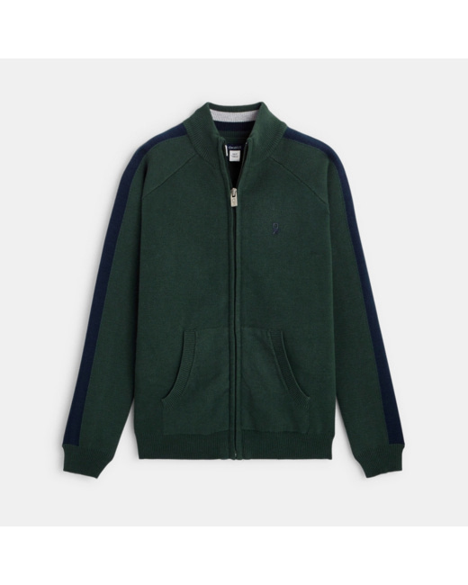 Gilet zippé col montant vert garçon