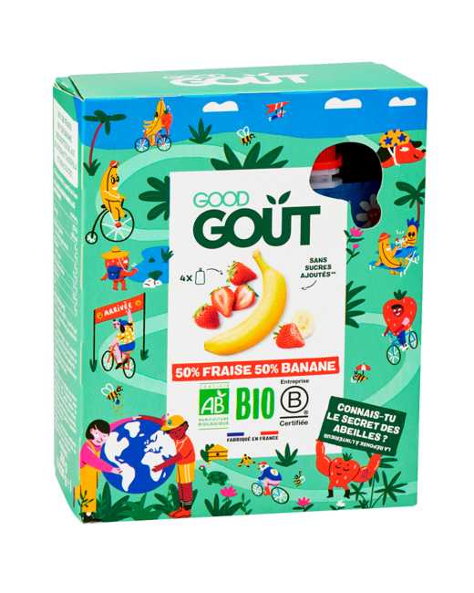 Pack de 4 compotes sans sucres ajoutés Fraise Banane Bio
