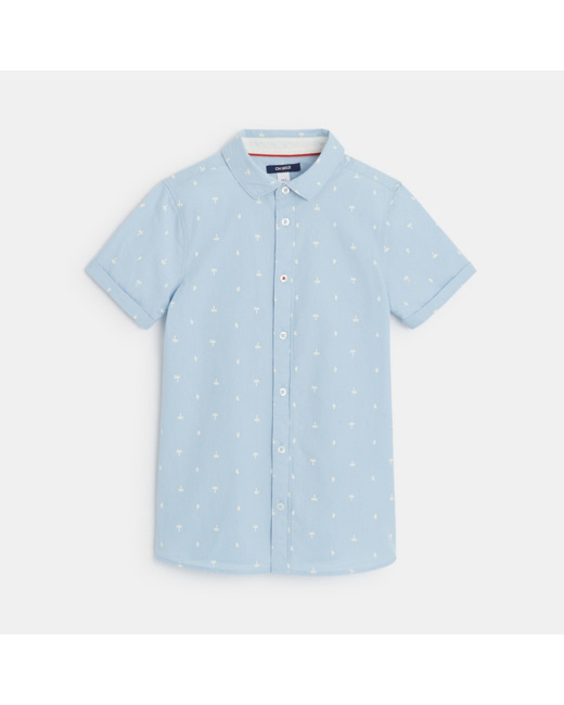 Chemise manches courtes palmiers bleue garçon