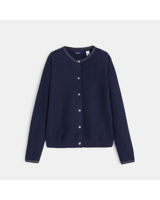 Cardigan boutonné col rond bleu fille
