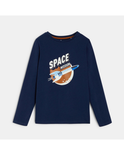 T-shirt à message "space mission" bleu garçon
