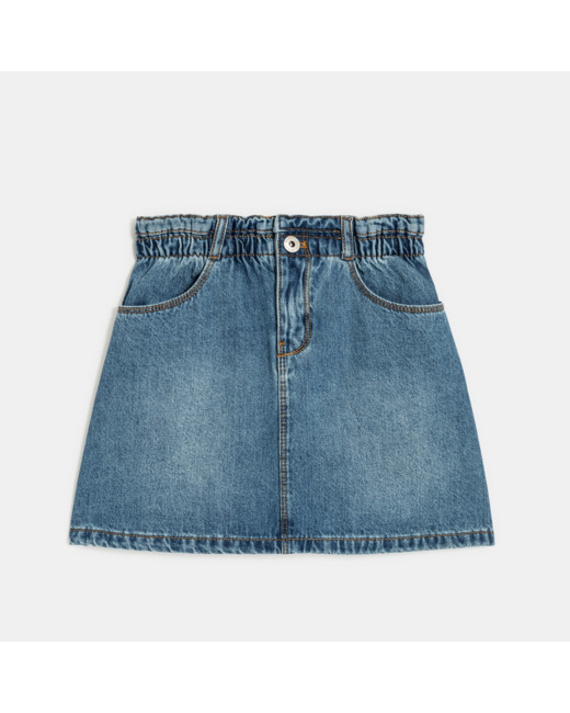 Mini-jupe en jean taille haute bleue fille
