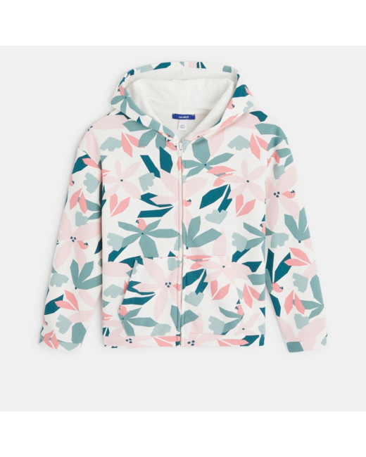 Sweat palmiers zippé à capuche vert fille