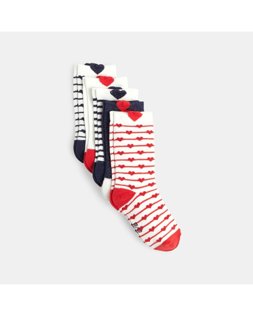 Chaussettes "petits coeurs" (lot de 5) rouges fille