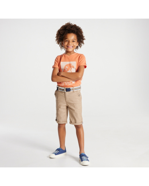 Bermuda slim maille fantaisie beige garçon