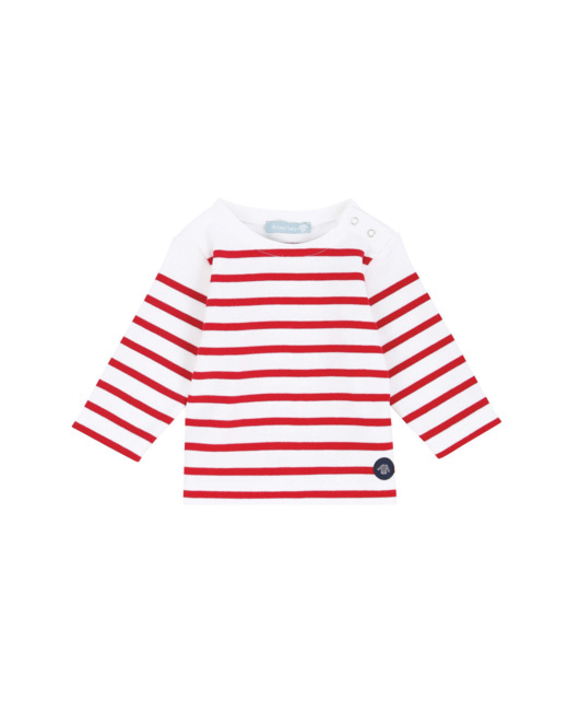 Marinière "Amiral" Baby - coton épais - Blanc/Braise
