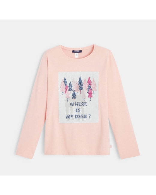 T-shirt sequins magiques biche rose fille