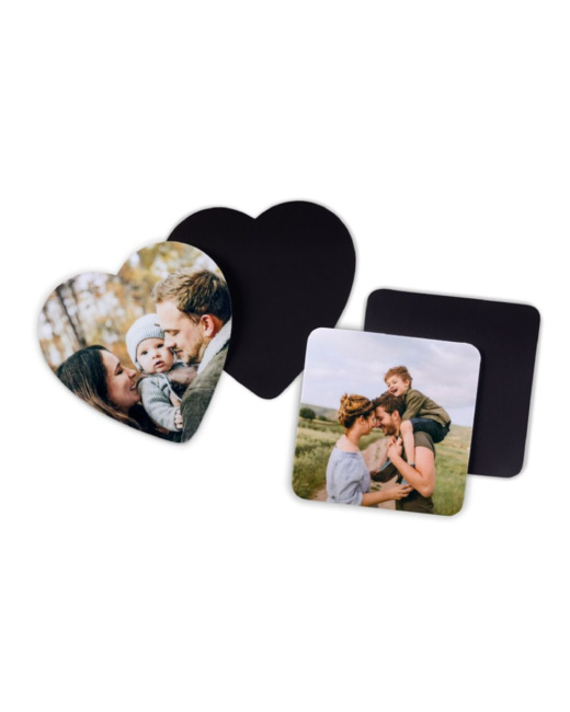 Magnets photo personnalisés - Cœur ou Carré - Lot de 10