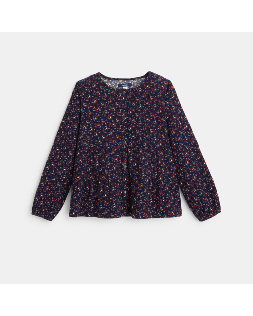 Blouse en velours côtelé imprimé bleue fille