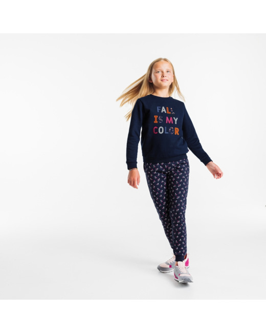 Jogging en molleton imprimé bleu fille
