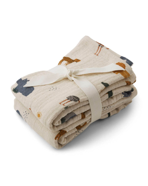 Lot de 2 langes en mousseline Lewis - Safari sandy mix