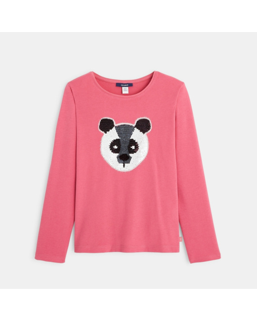 T-shirt manches longues à sequins magiques rose fille