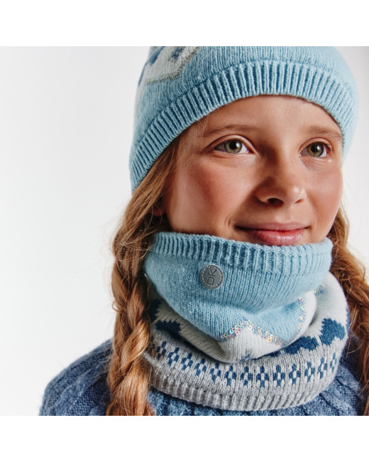 Snood en jacquard à sequins bleu fille