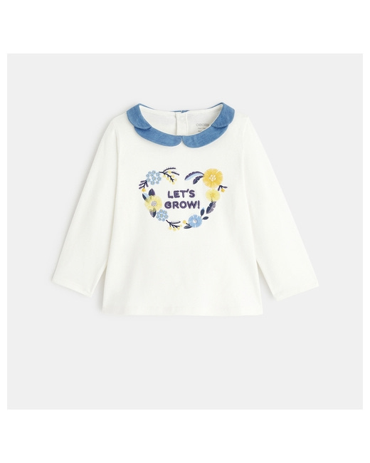 T-shirt col pétale fleurs brodées