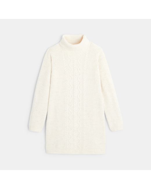 Robe-pull torsadée col roulé beige fille