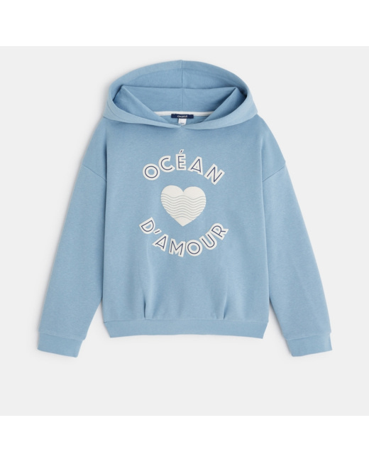 Sweat-shirt à message "océan d'amour" bleu fille