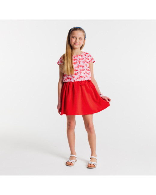 Robe crêpée + Top réversible rouge fille
