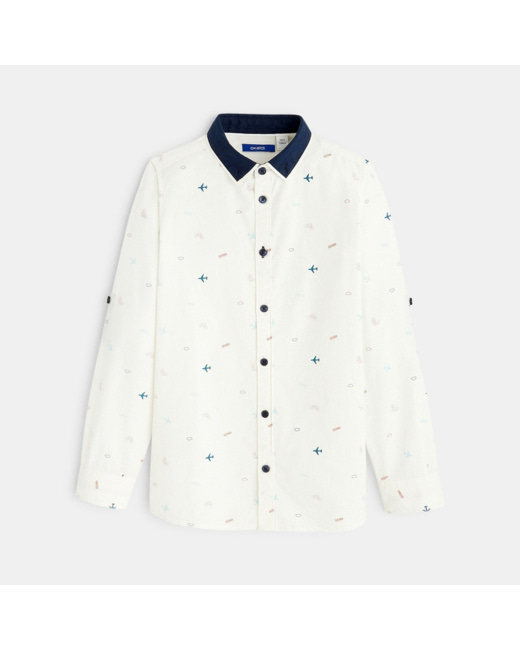 Chemise imprimée col contrasté blanche garçon