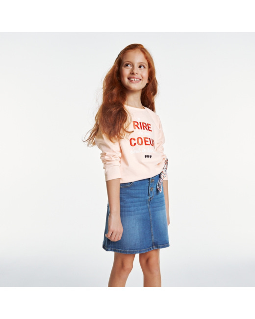 T-shirt motif et message coeur rose fille