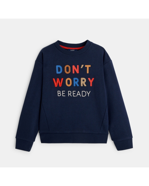 Sweat-shirt à message "Don't worry, be ready" bleu garçon