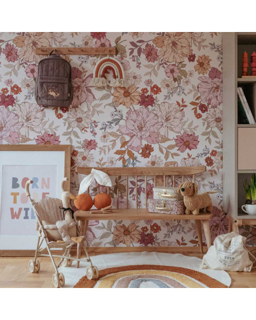 Papier peint enfants Fleurs Arc-en-Ciel