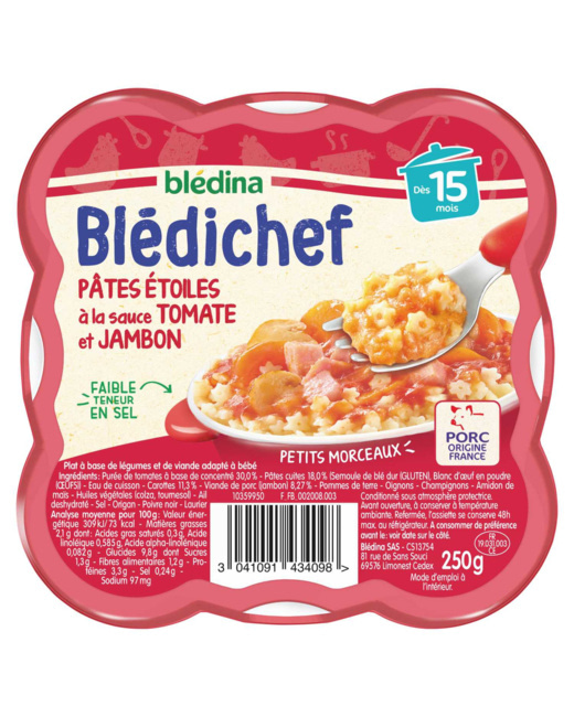 BLEDICHEF Pâtes étoiles à la sauce tomate et jambon