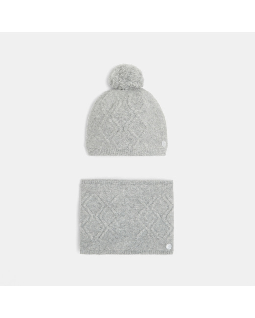 Bonnet + snood coordonnés gris fille