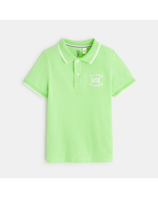 Polo maille piquée manches courtes vert garçon