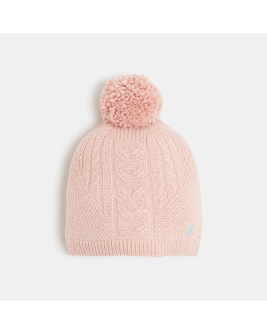 Bonnet à pompon doublé fausse fourrure rose fille