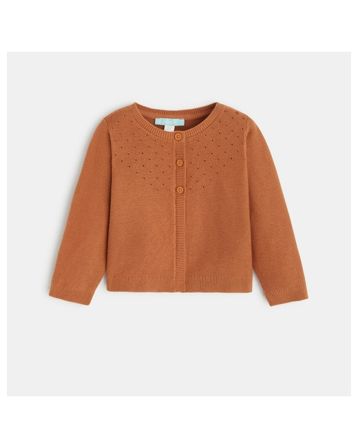 Gilet maille tricot effet pointelle marron