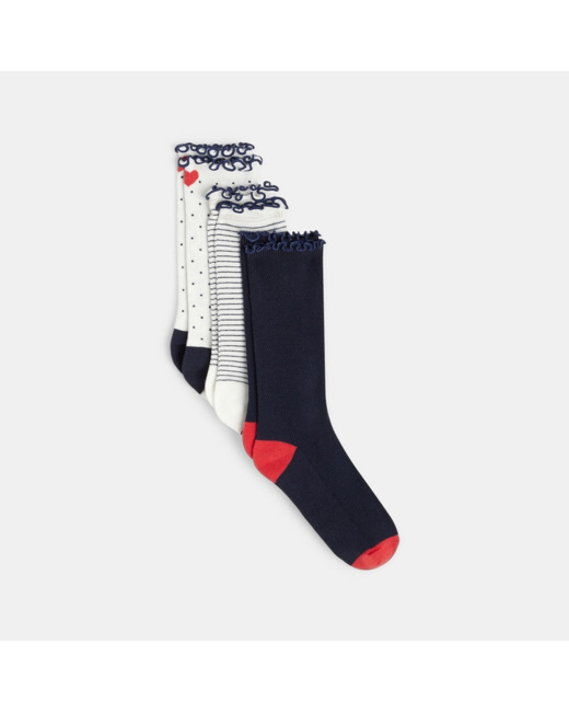 Lot de 3 paires de chaussettes bord frou-frou bleues fille