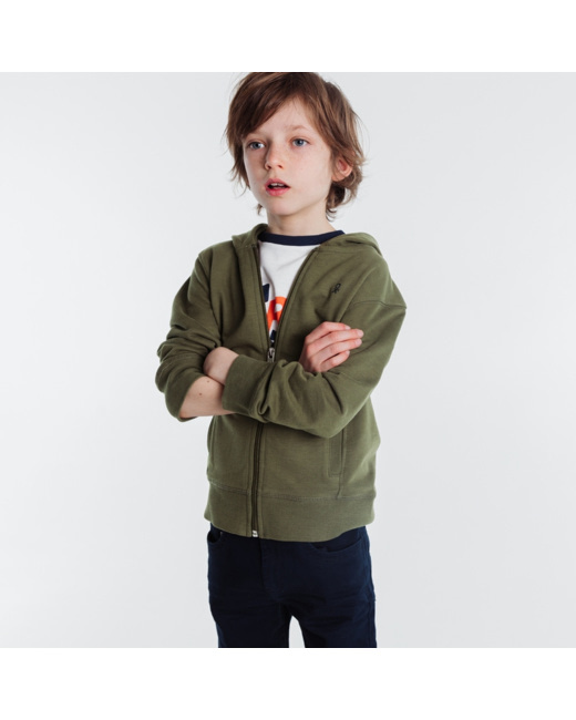 Sweat-shirt uni à capuche vert garçon