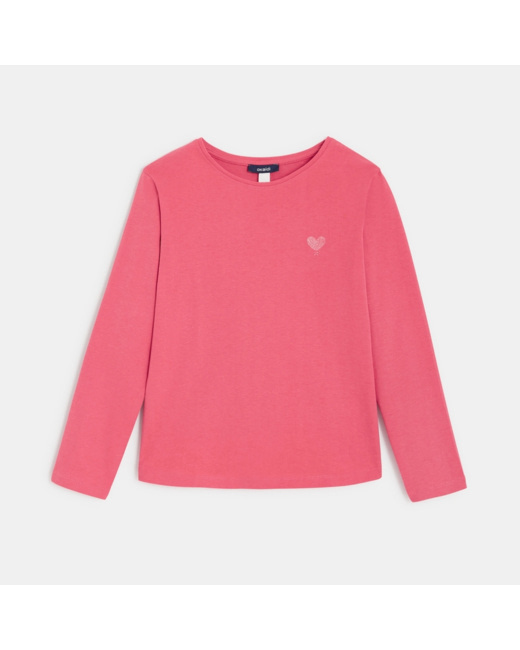 T-shirt basique motif cœur rose fille