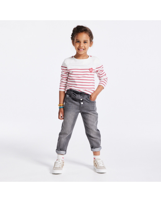 Jean mom à ceinture amovible gris fille