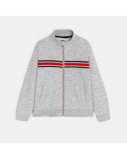 Sweat-shirt zippé col montant gris garçon