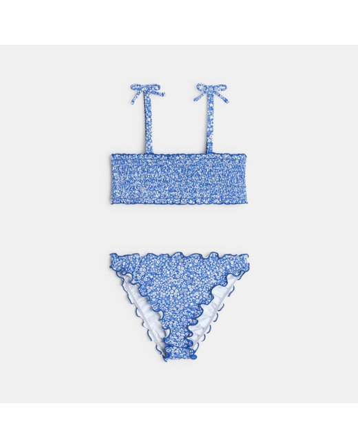 Maillot de bain 2 pièces à fleurs bleu fille