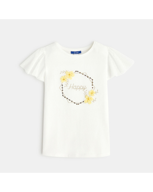 T-shirt à message brodé blanc fille