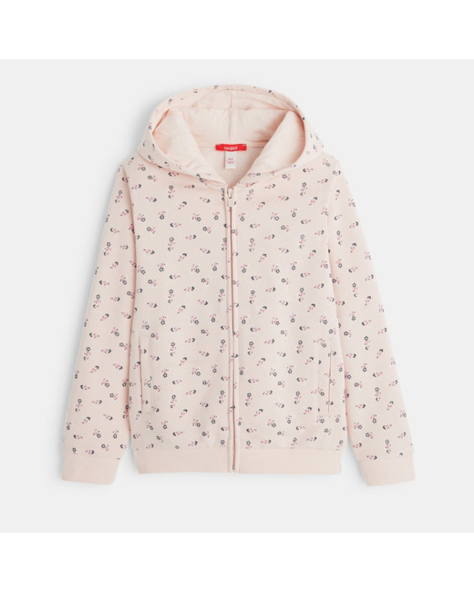 Sweat-shirt à capuche motif petites fleurs rose fille