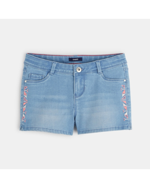 Short en jean brodé bleu fille