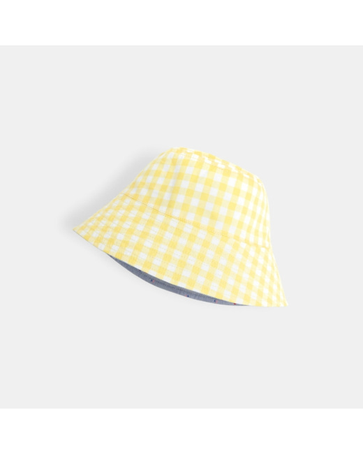 Chapeau cloche réversible carreaux et fruits jaune fille